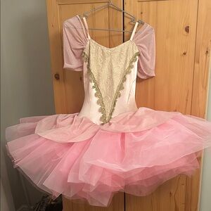 Soft Pink and Gold Lace Ballet Costume